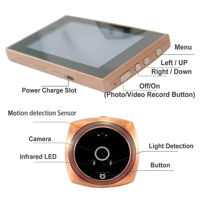 4.5 Inch Motion Detection Monitor Cat Eye Doorbell Digital Video Peephole Camera 145 Degree Ultra Wide Angle Super Night Vision