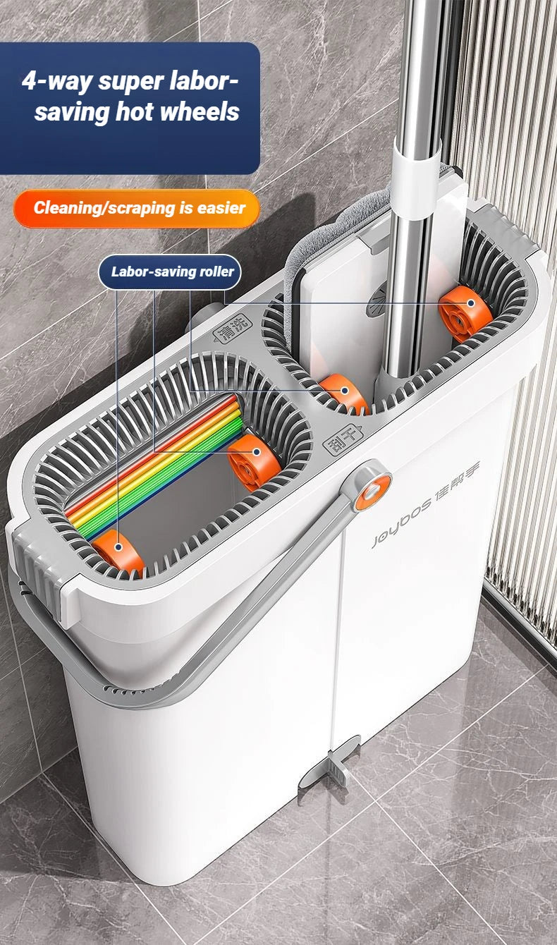 Spin Flat Mop Combo Set With Bucket Joybos 33cm Wet Dry Floor Cleaning Scraper Barrel Mops Washable Microfiber Toilet Bathroom