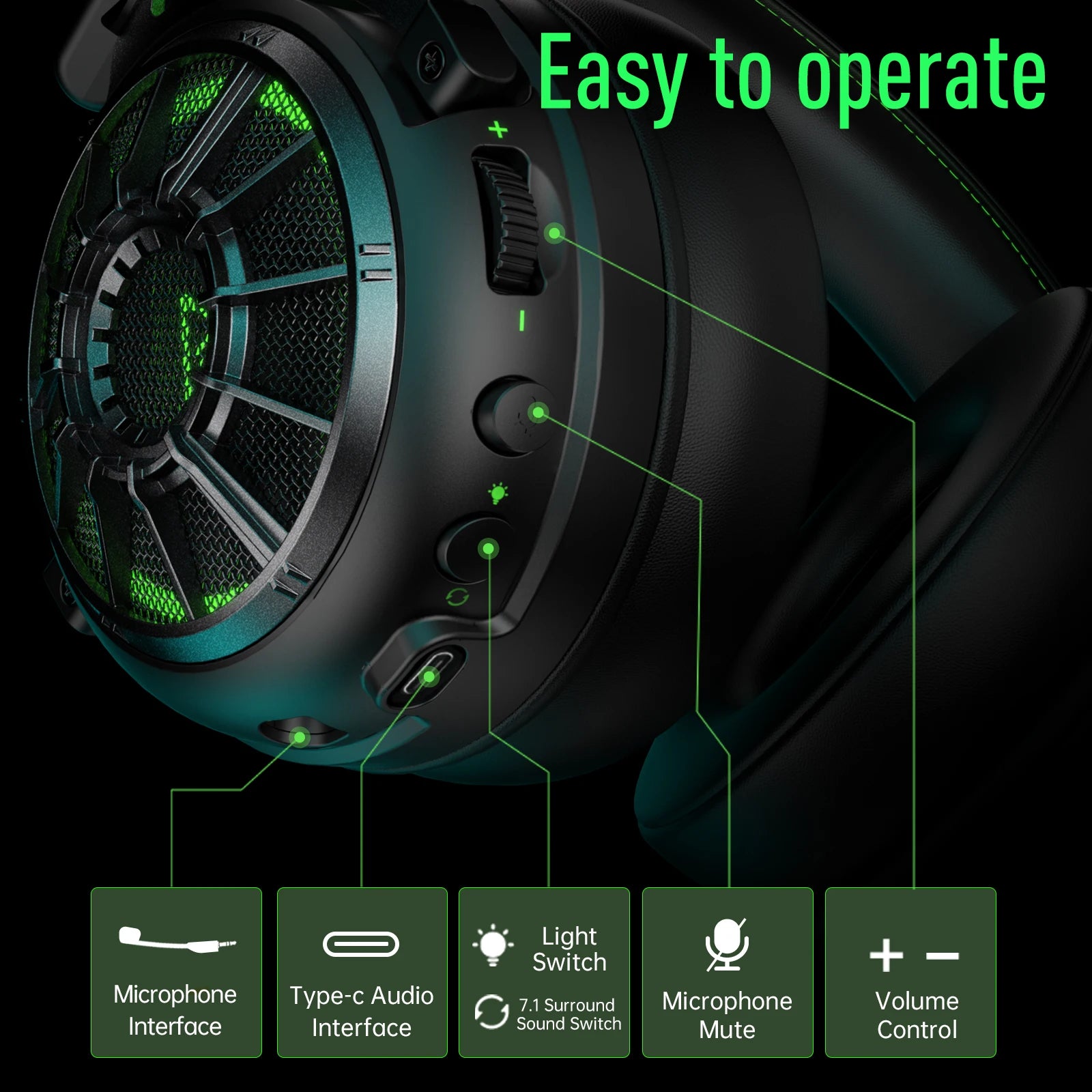 7.1 Surround Sound Gaming Headphones with ENC Mic - E5000 Pro Tidesmit