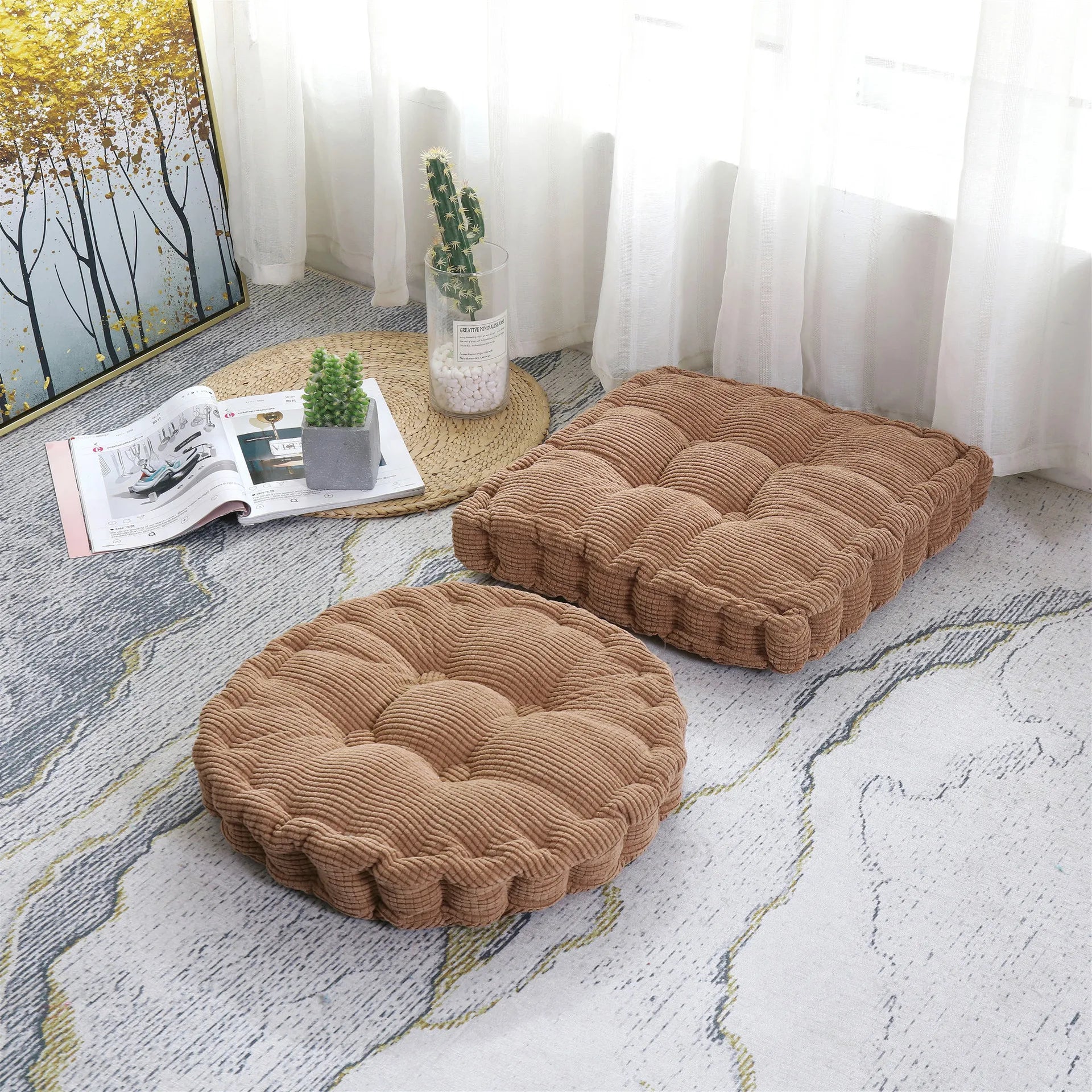Four Seasons Soft Chair Seat Cushion Square Seat Pad Tatami Meditation Floor Pillow Cushion for Home Office Patio Dining Chairs