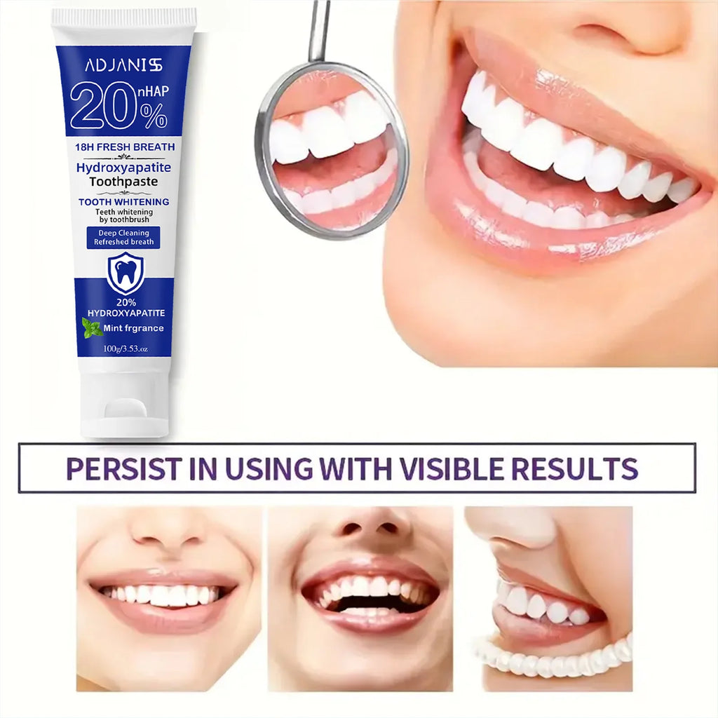 Tidesmit 20% Hydroxyapatite toothpaste for teeth whitening, deep cleaning, and plaque removal for gum health.