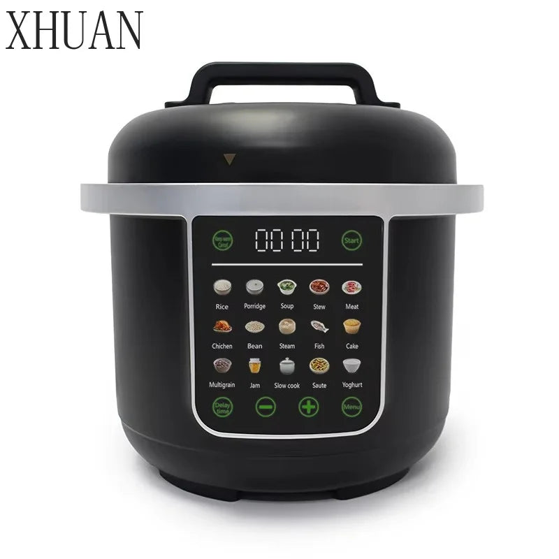 6L black electric pressure cooker countertop unit with top handle and digital display