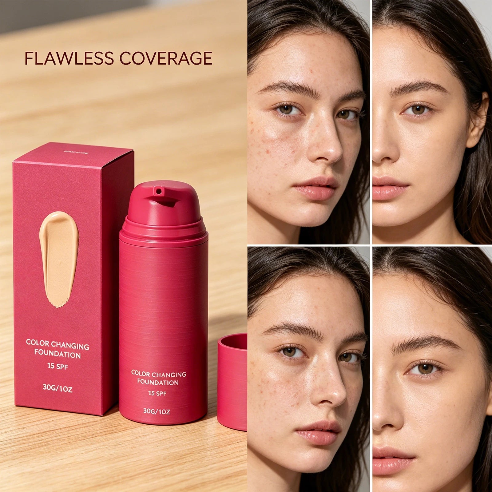 Tidesmit color changing foundation texture close-up showing long lasting waterproof coverage and natural tone adapting
