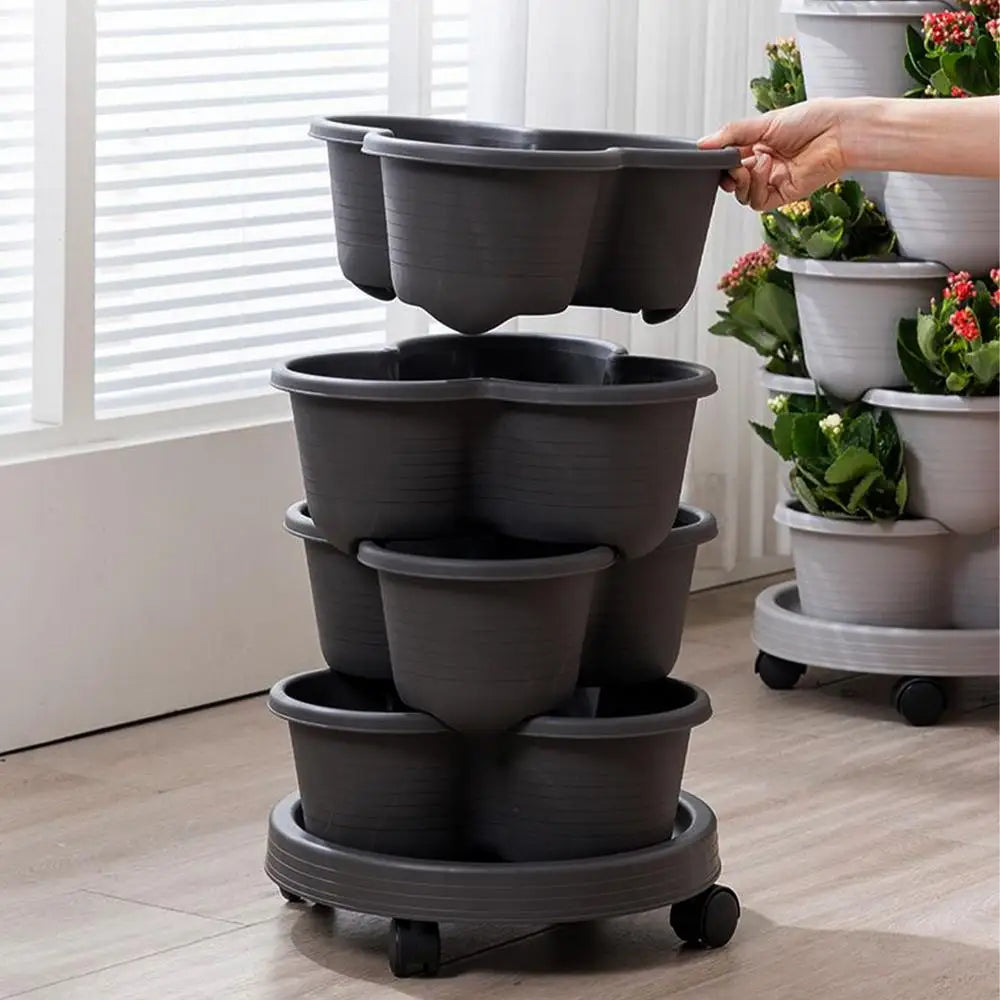 Strawberry Planter Tower 3 Tiers Vertical Tower Stackable Pot Stacking Garden Flower and Vegetable Planter for Home Garden