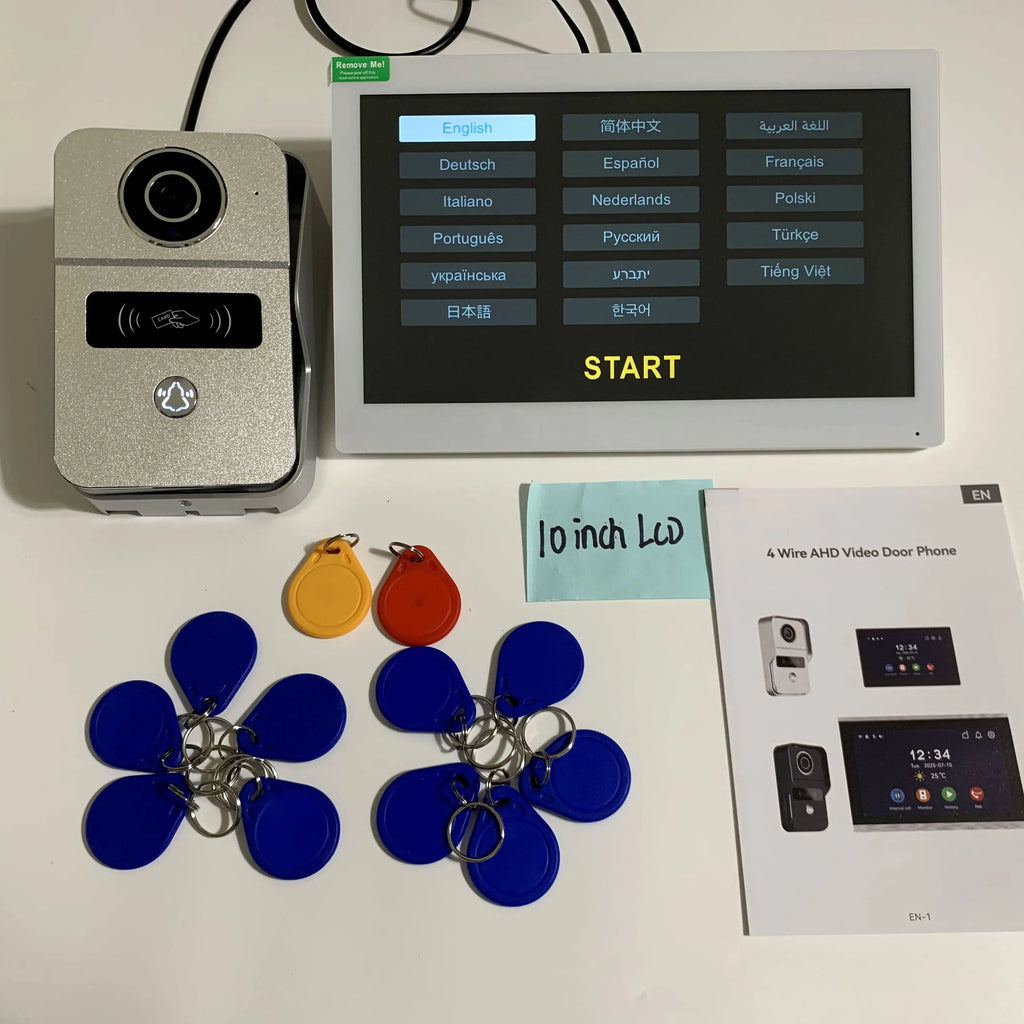 Wireless WiFi Video Doorbell 4 Wire 10 inch Touch Screen Tuya Smart 2V2/2V3 Home Video Doorphone Intercom System RFID APP Unlock