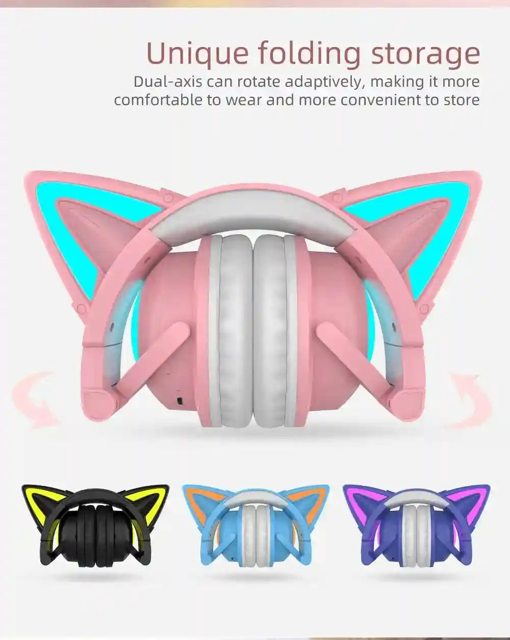 Wireless Cat Ear Headphones with RGB LED - Low Latency Audio Tidesmit