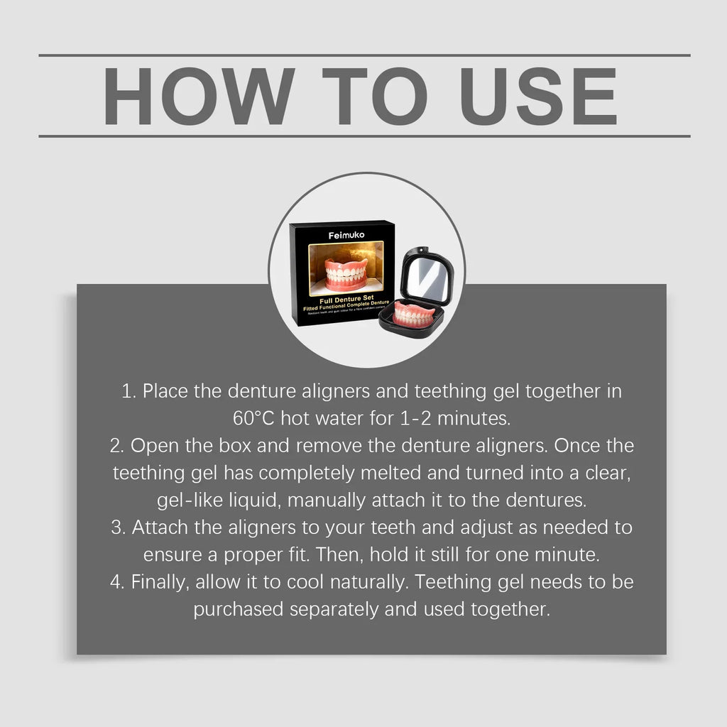 Full Set Dentures Fake Teeth Braces Comfort Fit Instant Confidence Smile Oral Care For Men Women Modify gaps between teeth/v3*