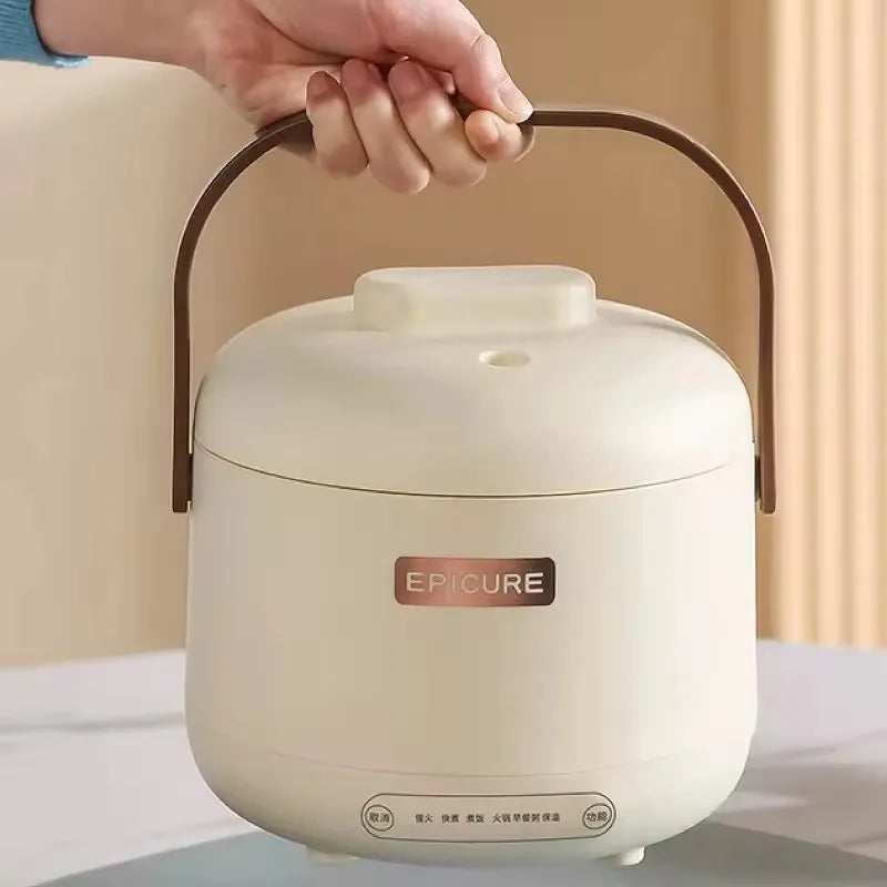 White electric rice cooker with domed lid and carry handle, EPICURE