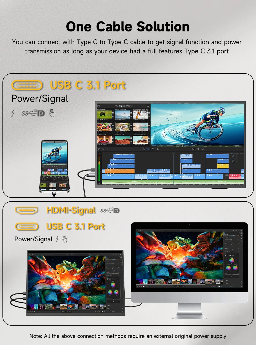 UPERFECT 23.8'' Portable Monitor 4K UHD 3840 * 2160 100% SRGB IPS Speakers USB-C HDMI Gaming Computer Display for Laptop Desktop