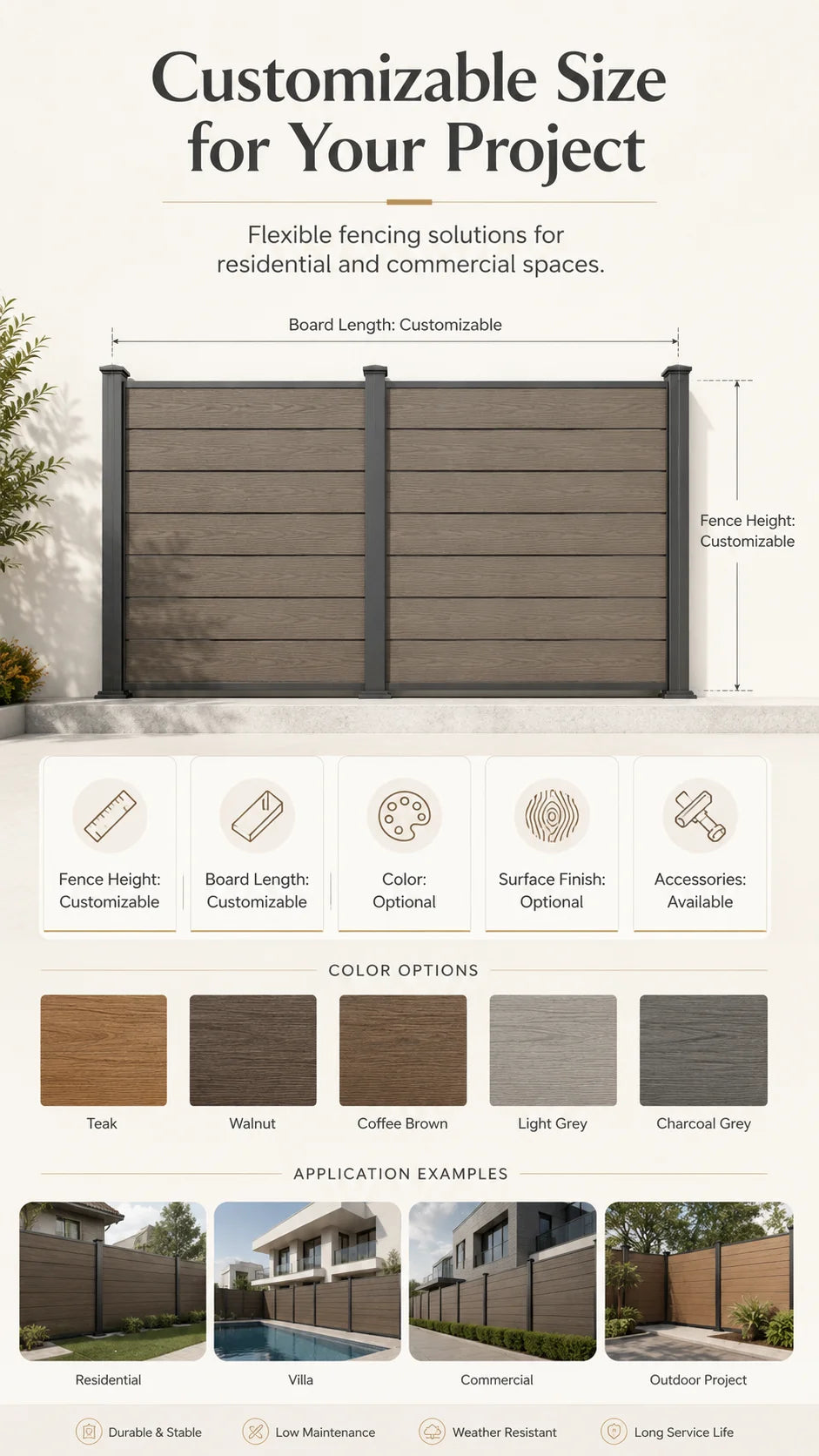 Wholesale WPC Garden Fence Panel Easy Installation UV Resistant Wood Plastic Composite Aluminum Frame Outdoor Fencing