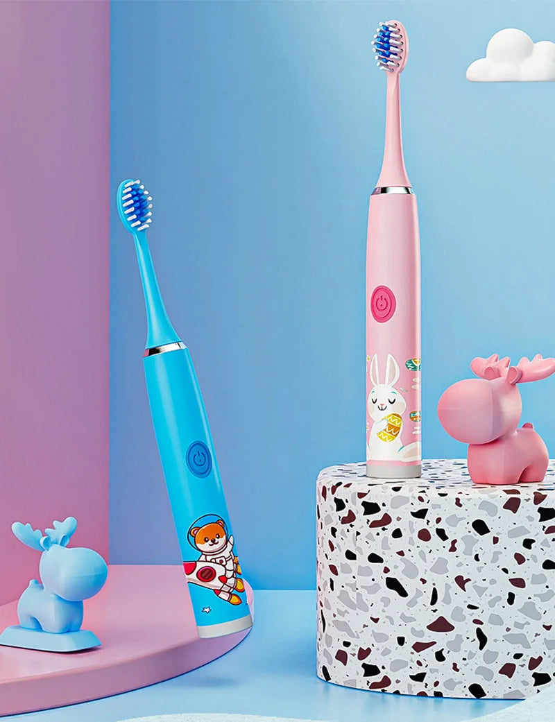USB Sonic Child Electric Toothbrush Rechargeable Colorful Cartoon Brush Kids Automatic IPX7 Waterproof With Replacement Heads