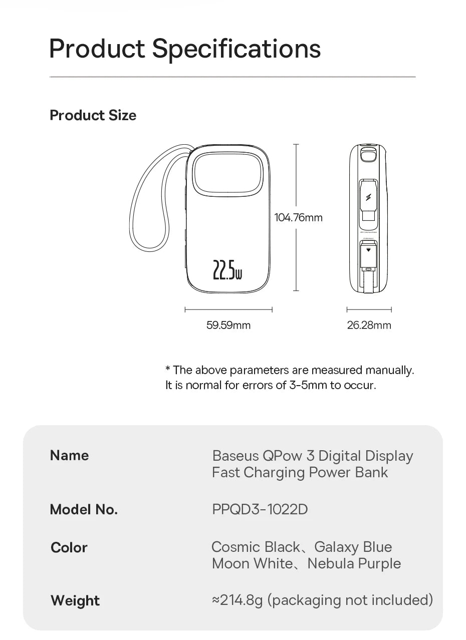 Tidesmit 20000mAh Portable Charger with Built-In PD Fast Charging Cables Tidesmit