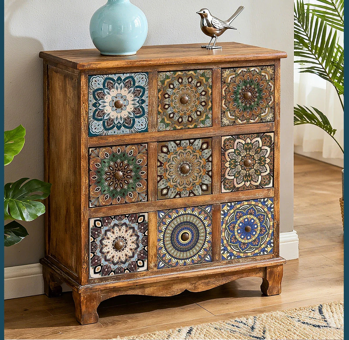 Neutral Boho Floral Tile Stickers Self Adhesive Glossy PVC Waterproof Decals Kitchen Bath Cabinet Backsplash Wall Home Deco