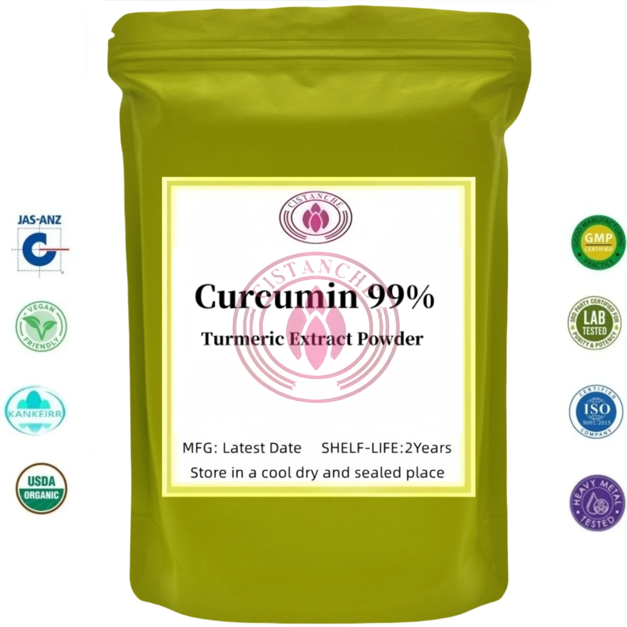 Customized Aluminum Foil Bag for 99% Curcumin Turmeric Extract Powder,Inner Pack Double Deck Plastic Bag for Global Distributors