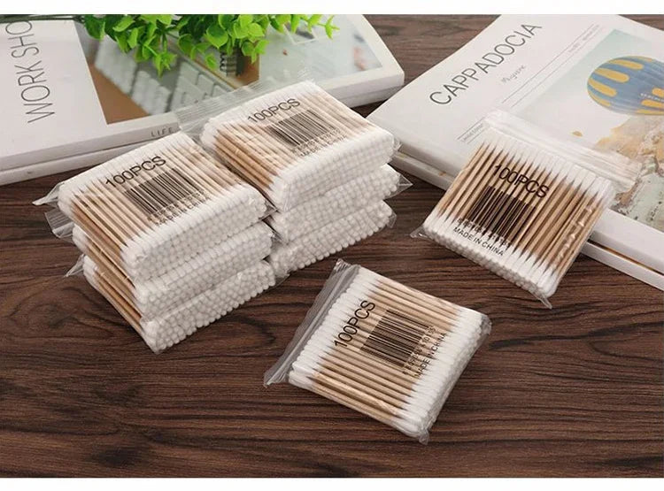 Double Head Cotton Swabs 500 Pcs for PMU Machines - Wood Sticks Permanent Makeup Machines Tidesmit