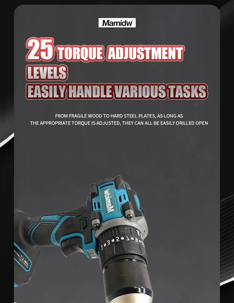 Brushless Cordless Impact Drill 120N.m, 3-in-1 Wireless Electric Screwdriver Hammer Drill, 2 Speed for Concrete Wood Metal Drilling, for makita 18V Battery