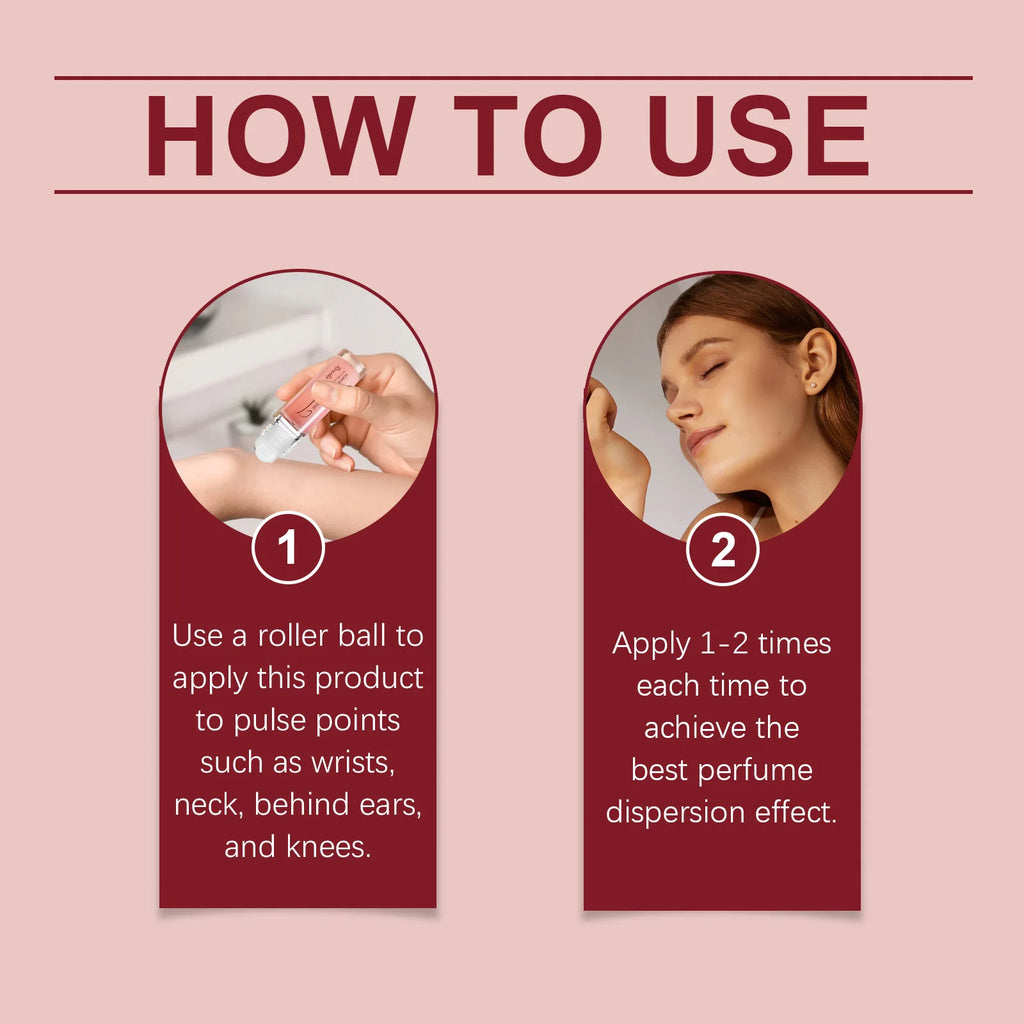 Perfume roll-on bottle: apply 1-2 times to pulse points like wrists and neck for fragrance application.