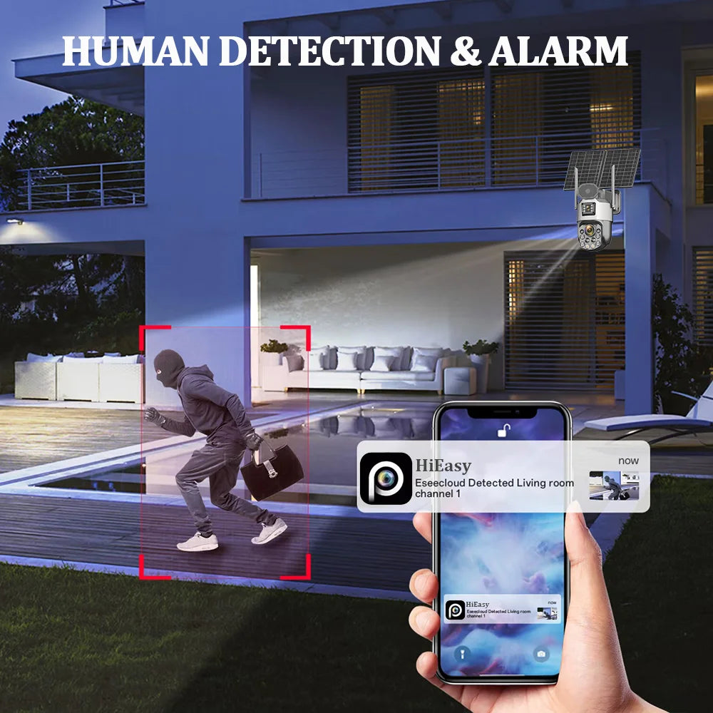 AOV 24/7 Recording Solar Cameras 60X Optical Zoom Dual Lens Surveillance 4G/eSIM Outdoor AI Human Tracking Security PTZ Camera