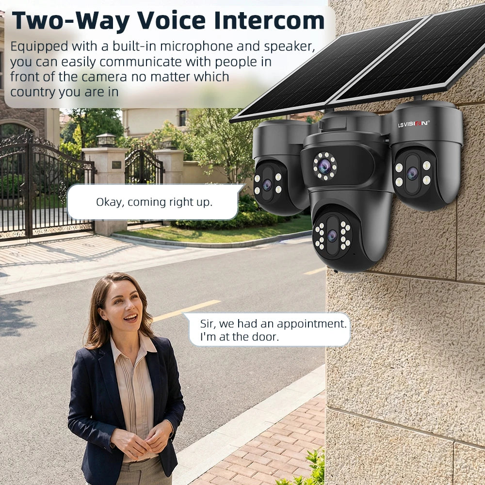 LS VISION Four Screens Camera Outdoor House Surveillance Cameras  4G SIM Wireless Camera Humanoid Automatic Tracking Ai Zoom