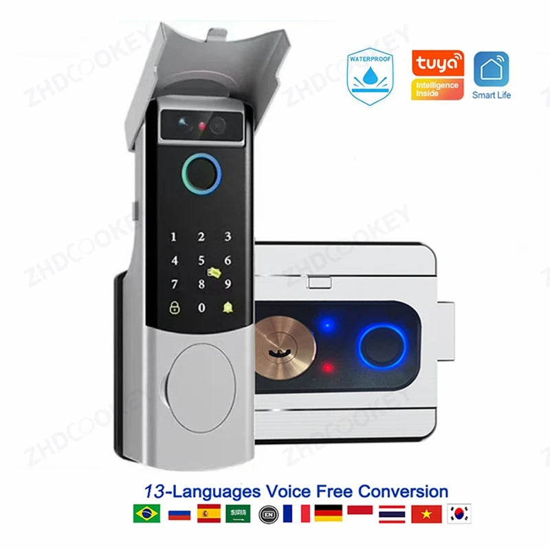 Tuya Smart Outdoor Waterproof Door Lock with Face Recognition Video Intercom RFID Card Password Electronic Lock for Iron Door