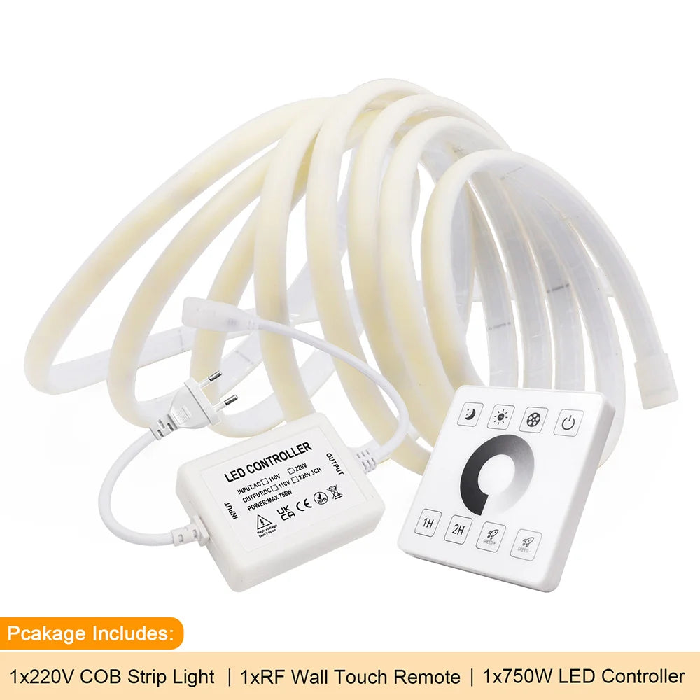 Wifi Bluetooth COB LED Neon Strip Light Wall Touch 23key Remote Control 220V Dimmer Power Kit 5m 10m 20m 0.5m 240LED/m Flex Lamp