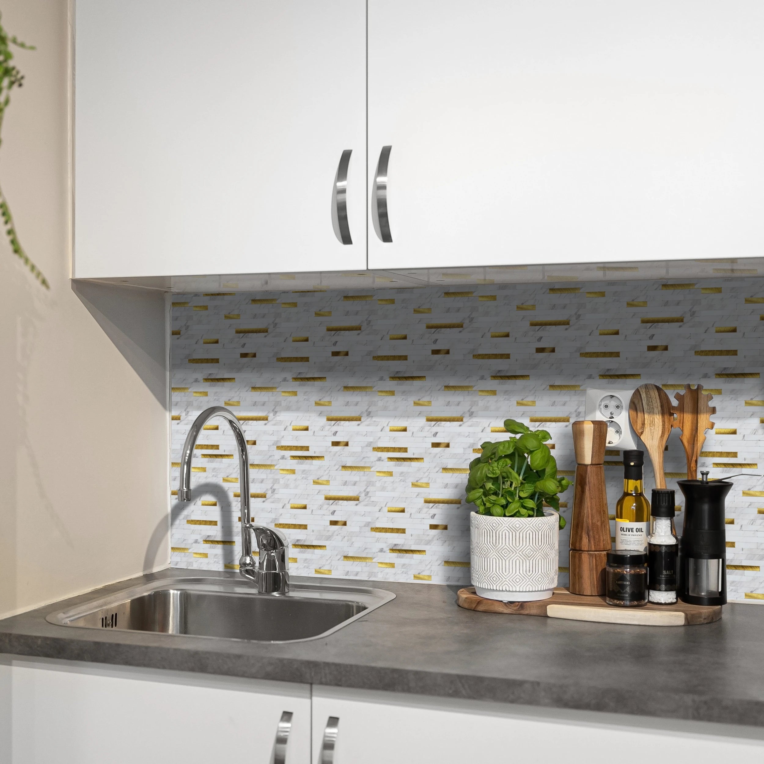Peel and Stick Backsplash, PVC Mixed Metal Self Adhesive Wall Tiles, Stick on Backsplash Tiles for Kitchen Bathroom