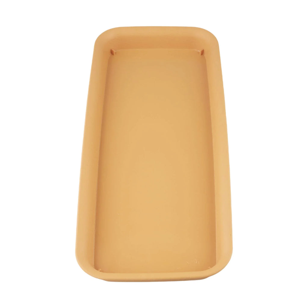 Rectangular beige plastic plant water tray with raised rim