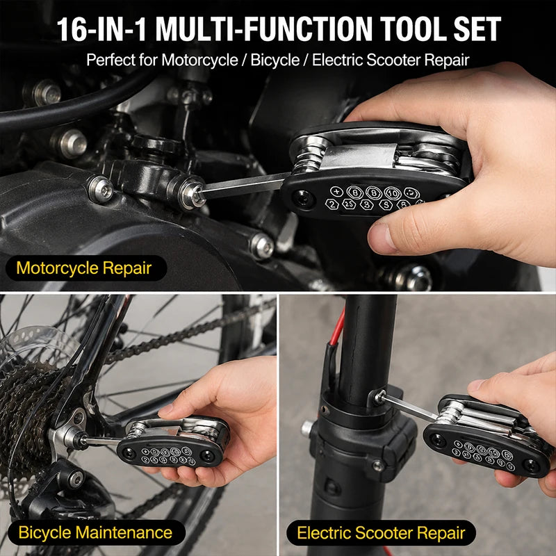 16 in 1 Folding Multi Tool Set Combination Screwdriver with Hex Keys for Motorcycle E-Bike Bicycle Repair