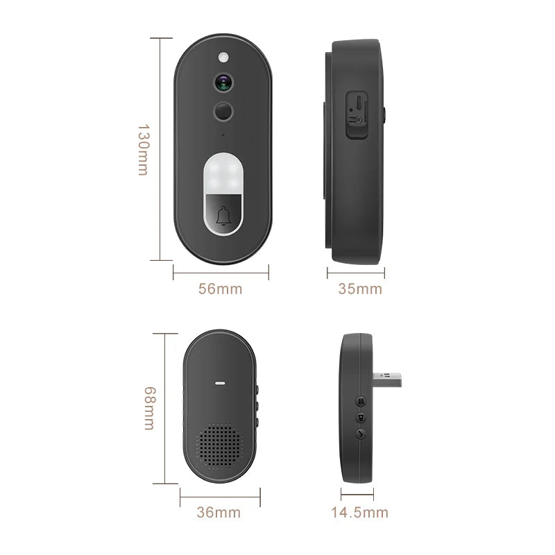 Tuya 1080P HD Wireless WiFi Video Doorbell Smart Home Security Camera Two Way Audio Night Vision Motion Detection IP65Waterproof