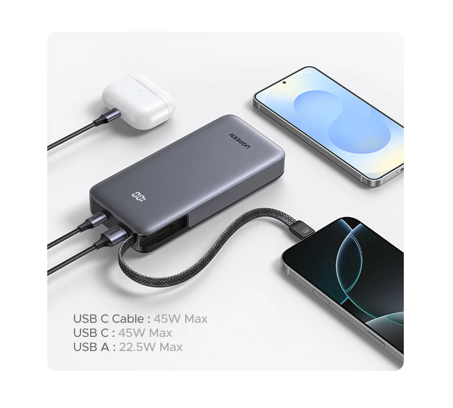 20000mAh Fast Charging Power Bank 45W with Integrated USB-C Cable Tidesmit