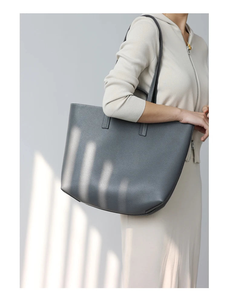 Women Luxury Genuine Leather Tote Soft Cowhide Handbag Two Sides Available Using Shoulder Bags Versatile And Durable