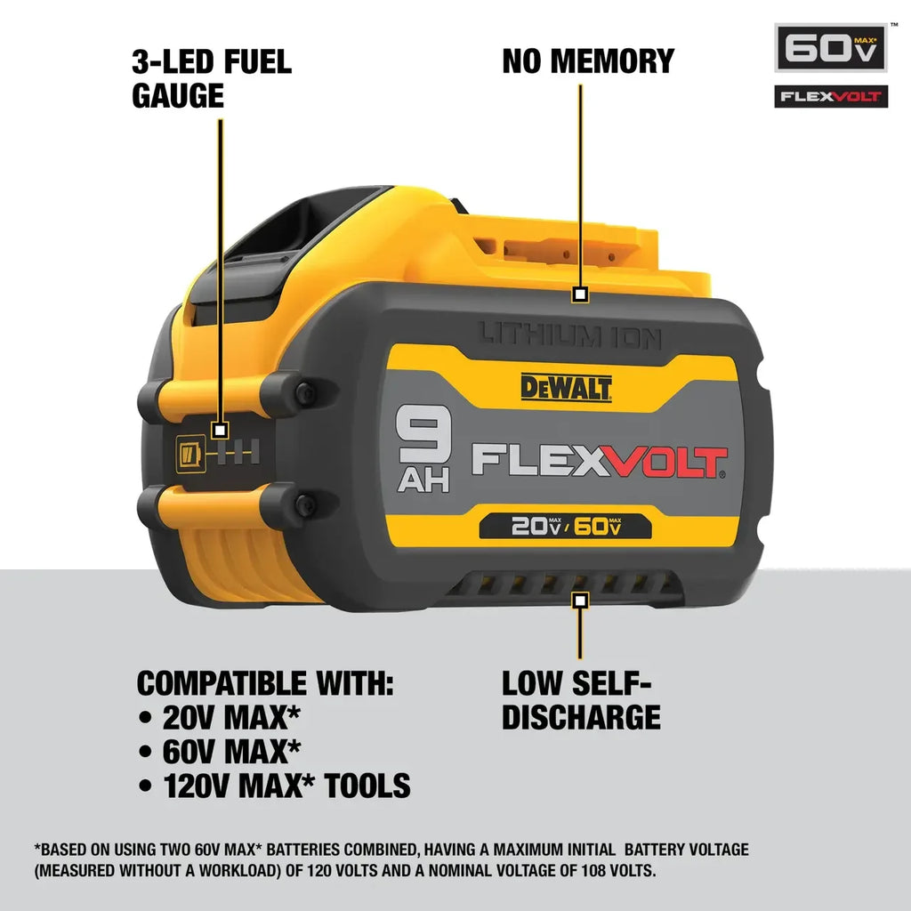 100% Genuine DEWALT FLEXVOLT 20V / 60V MAX Battery 60V 9Ah Powerful 180W 21700 Cell DCB609 DCB606 For Dewalt Replacement battery