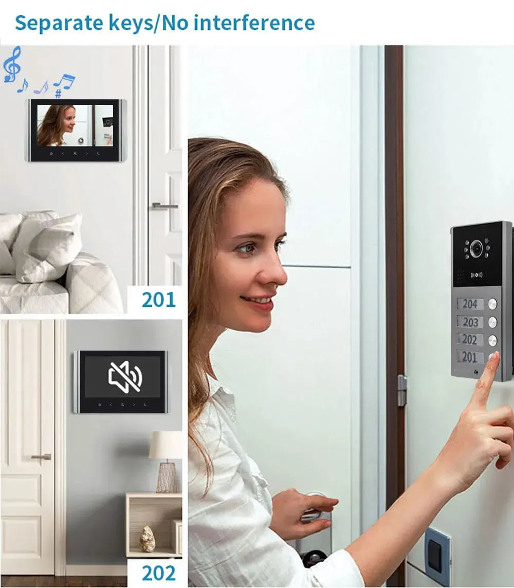2/3/4 Unit Home Video Intercom for Apartments Residential Intercom Doorbell Wifi Video Door Phone System with RFID Card Unlock
