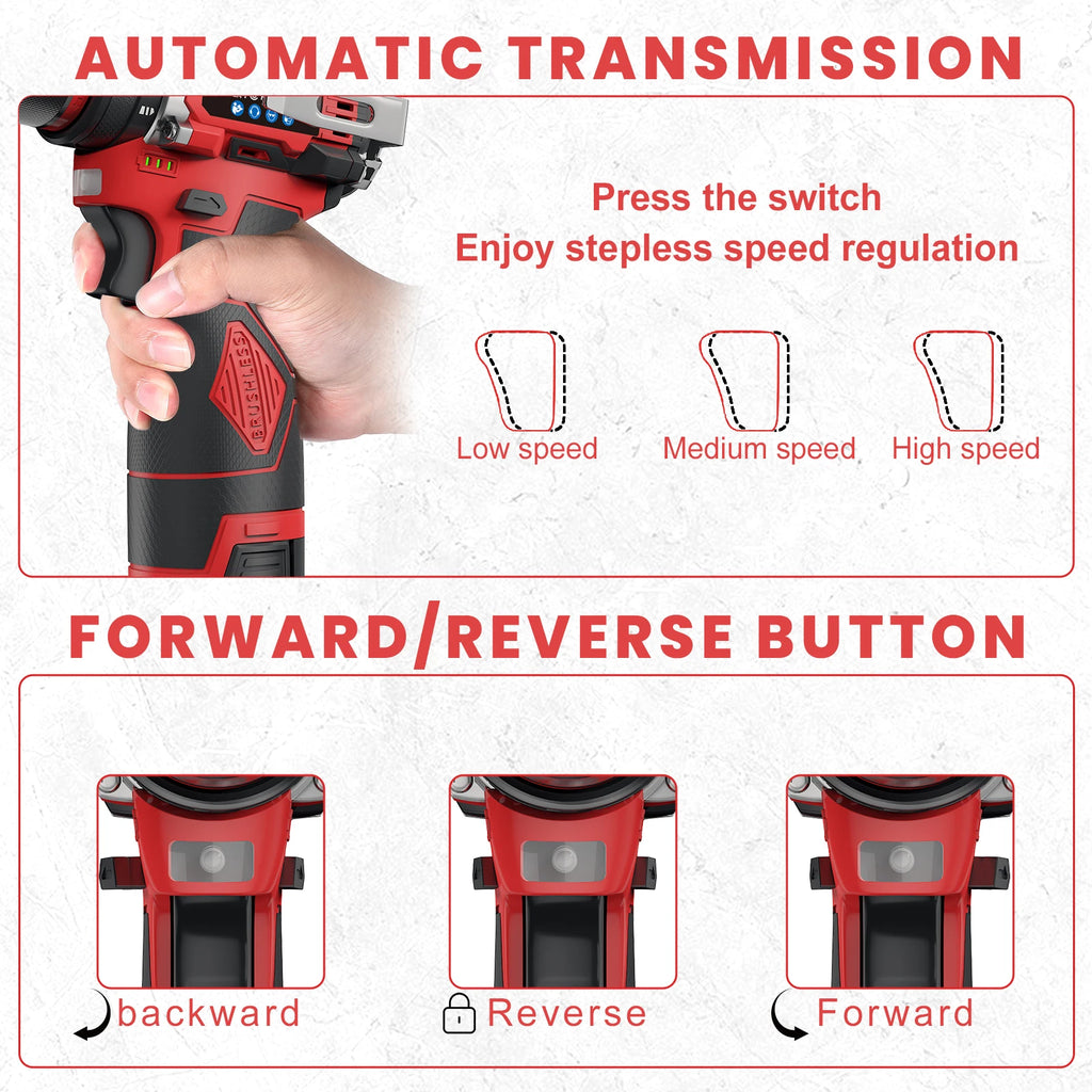 3-in-1 Brushless Electric Screwdriver 80Nm Torque Cordless Handheld Drill Impact Drill 16.8V Household Impact Power Tool