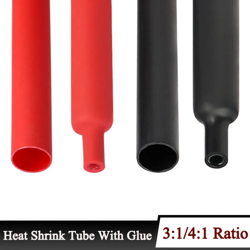 Dual wall heat shrink tubes, red and black, adhesive-lined sleeves with open ends