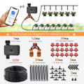 20m WiFi irrigation timer set diagram with controller, tubing, and sprinkler connectors