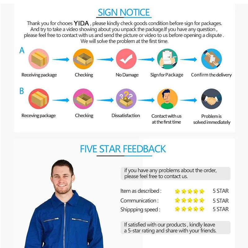 FM700B QR code and RFID reader sign notice and five-star feedback infographic