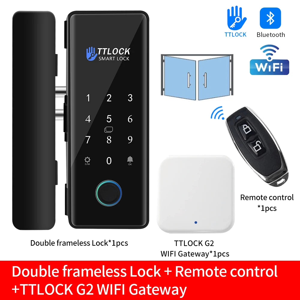 Bluetooth TTLOCK APP Unlock Control Smart Glass Door Lock Electronic Biometric Fingerprint Electric Lock Password 13.56Mhz RFID