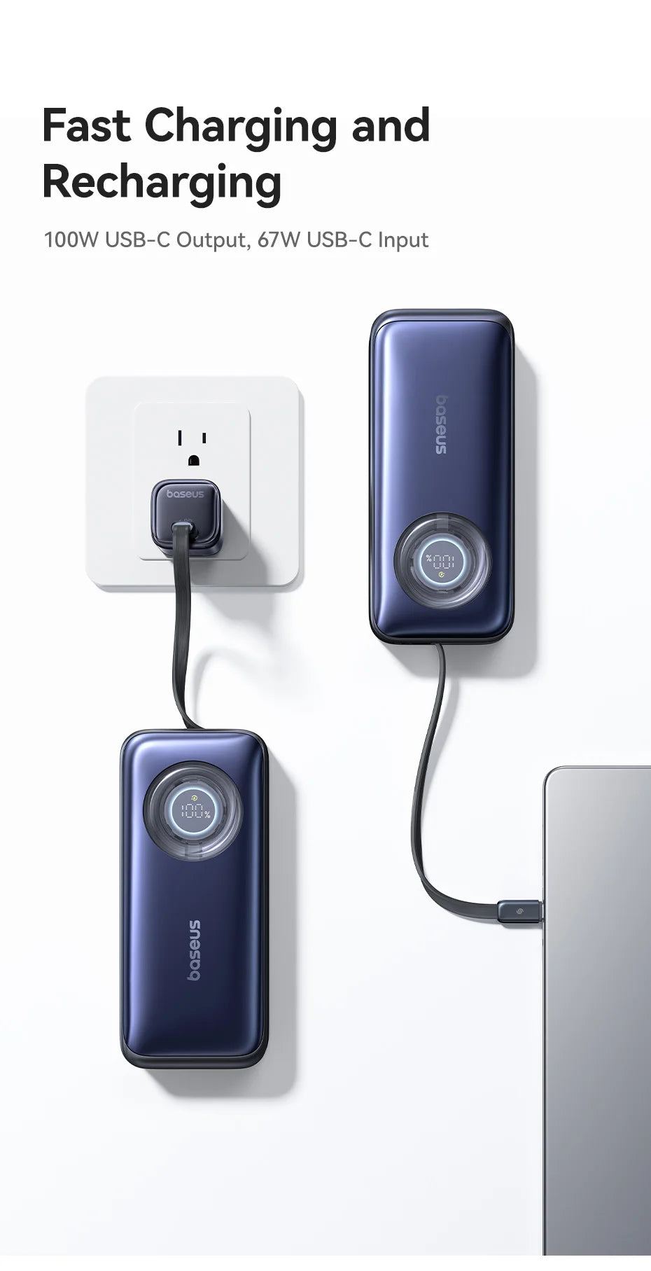 20000mAh 100W PD Power Bank with Retractable USB-C Cable Tidesmit