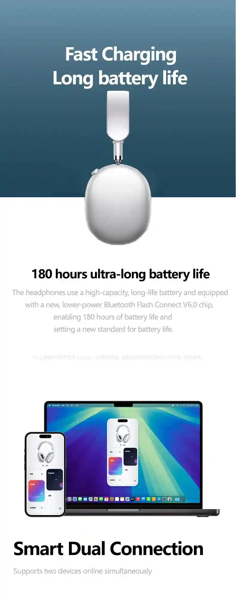 Wireless Headphones with Hybrid Active Noise Cancellation & 180H Battery Tidesmit