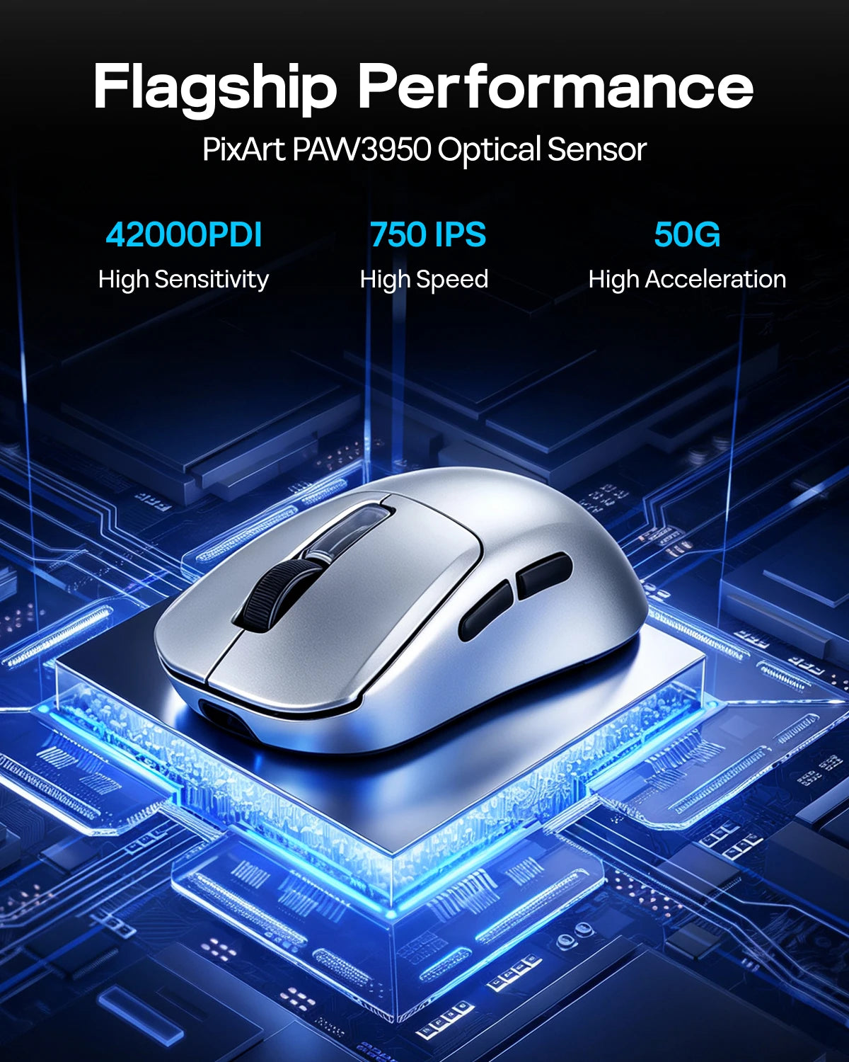 EPOMAKER NEX Pro Tri-mode Wireless Ergonomic Gaming Mouse PixArt PAW3950 Sensor with RGB Charging Dock & 8000Hz Polling/42K DPI