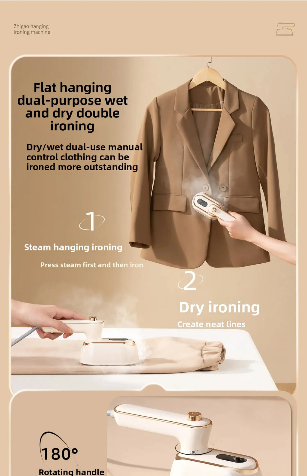 Tidesmit handheld portable steam iron showing dual dry and wet ironing functionality for high efficiency garment care