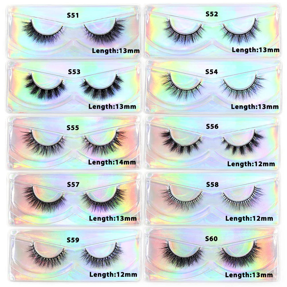 Tidesmit 12mm-15mm short natural 3D mink lashes fluffy wispy false eyelashes cruelty free face makeup side view