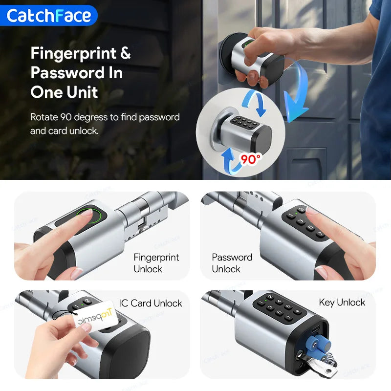 V1 Pro+ Version Adjustable TUYA or TTLock APP Fingerprint Password Digital RFID Card Cylinder Smart Door Lock for Home Hotel