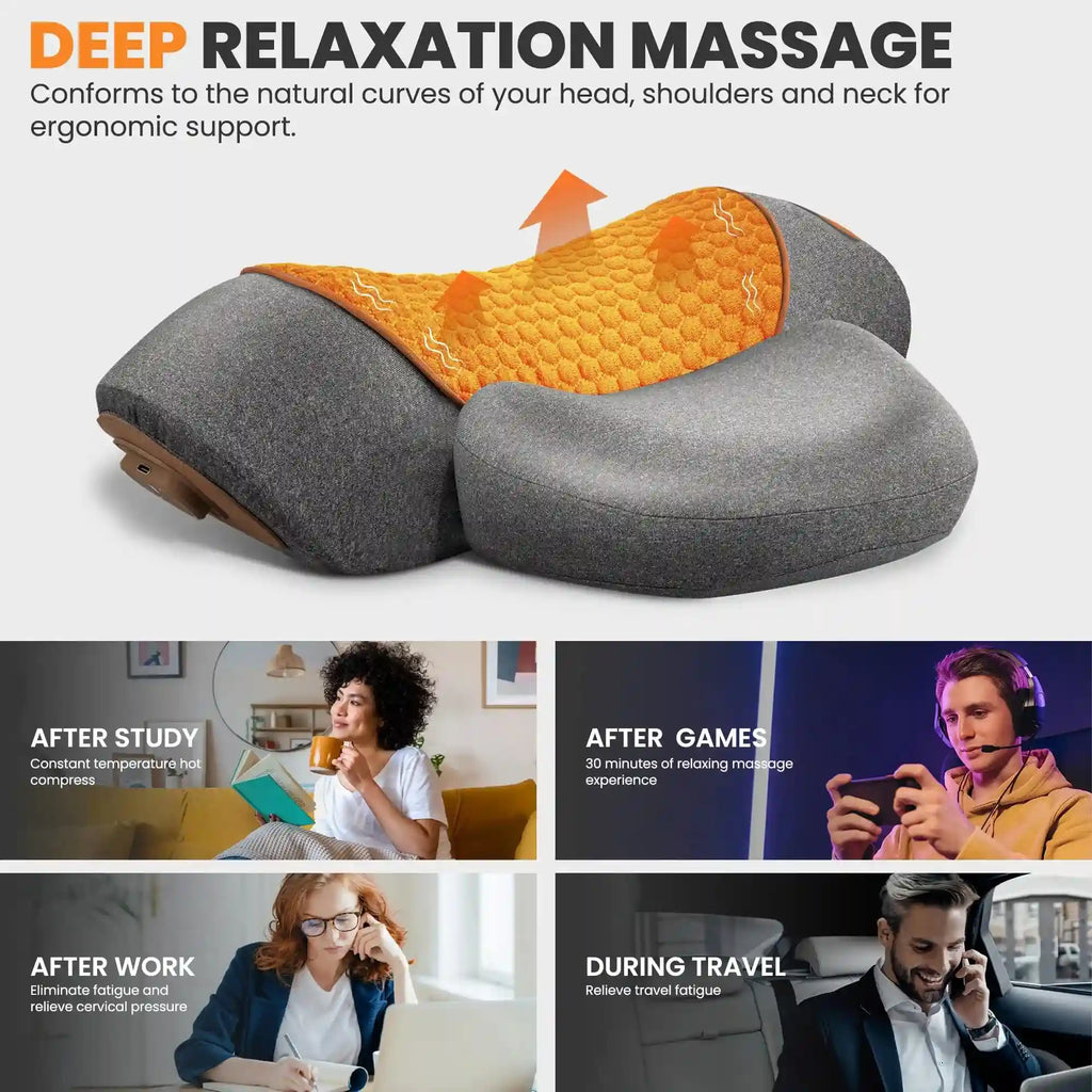 Electric Neck Massage Pillow with Heat and Vibration for Cervical Relief Massage Roller Tidesmit