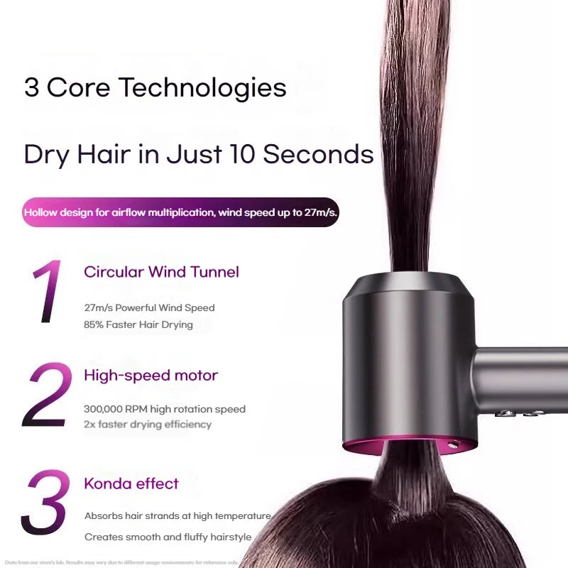 Grey high-speed hair dryer with hollow design and powerful brushless motor for fast, negative ion hair care.