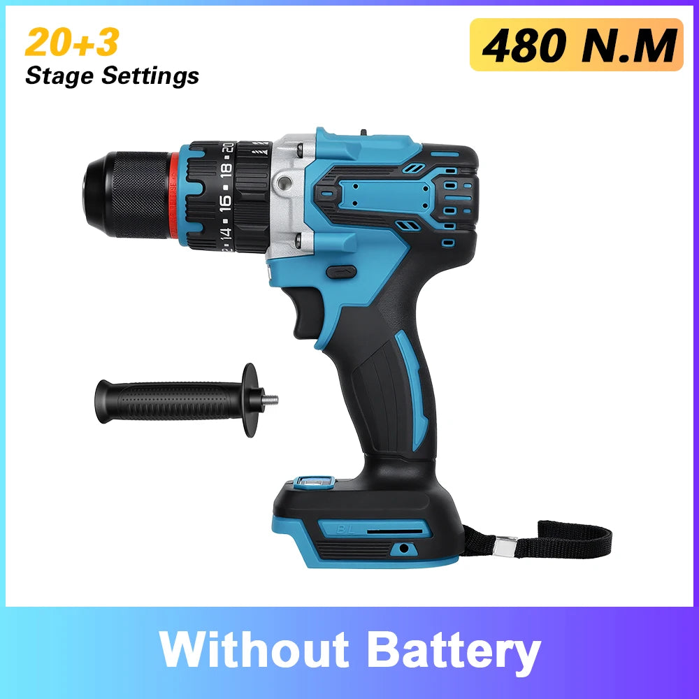 Podofo Brushless Electric Screwdriver Cordless Impact Drill Multi Function Power Drill 3 In 1 Hammer Drill Screwdriver Flat Drill 20+3 Torque For Steel Wood Concrete Drilling