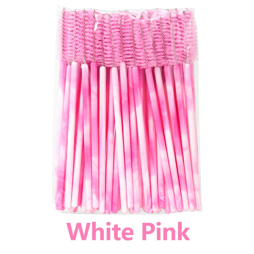 Disposable Eyelash Brushes for Extensions - Premium Soft Crystal Wands False Eyelashes White Pink Tidesmit