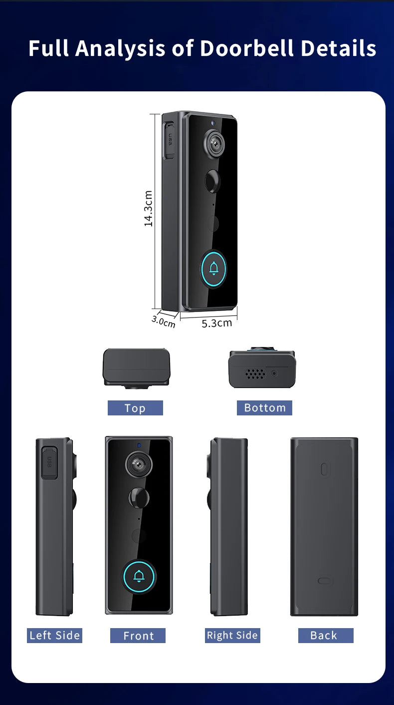 New Waterproof Wireless Doorbell Camera 4.3in IPS Screen Active Wake-Up Video Intercom Doorbell 1080P Home Security Door Bell