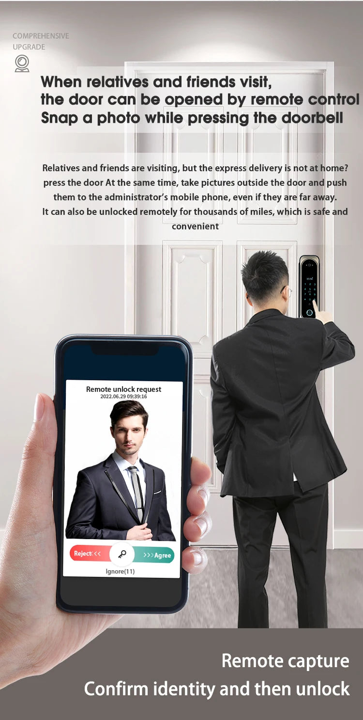 Electric Tuya App 3D Face Recognition Smart Doorlock Fingerprint Biometric Password Full Automatic Wifi Door Lock with Camera